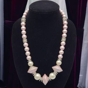 Vintage 1980s Pink Pearl Bead Necklace Chunky Statement Graduated 25"